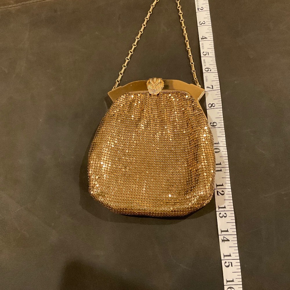 Vintage Whiting and Davis Gold Mesh with Rhinestone Clasp Evening Bag with strap